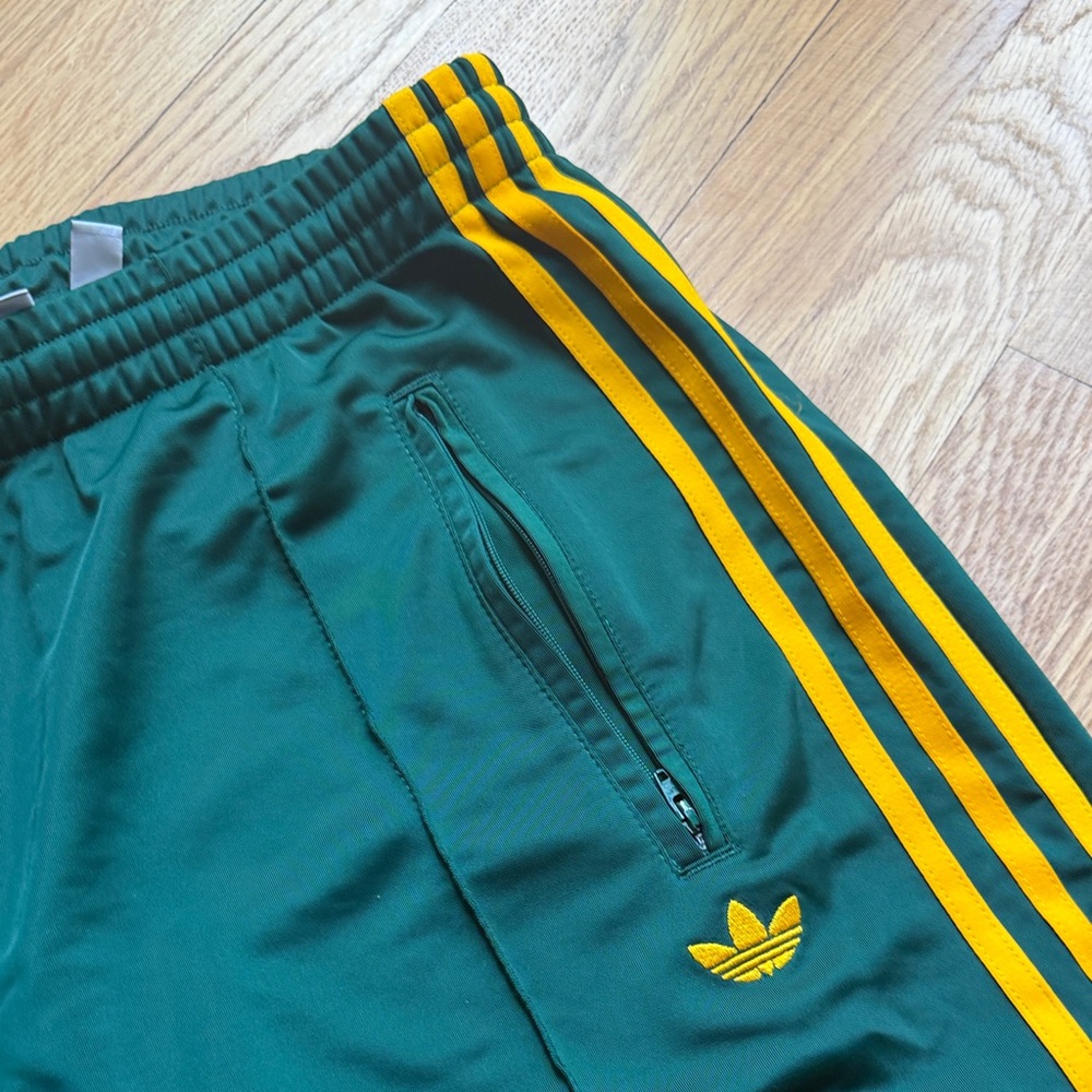 adidas Green Track Pants with Yellow Side Stripes - Picture 6 of 8
